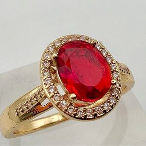 Elegant SZ9 10k SOLID YG Gold and viv/r/o AAA Gia genuine Ruby Diamond halo Ring